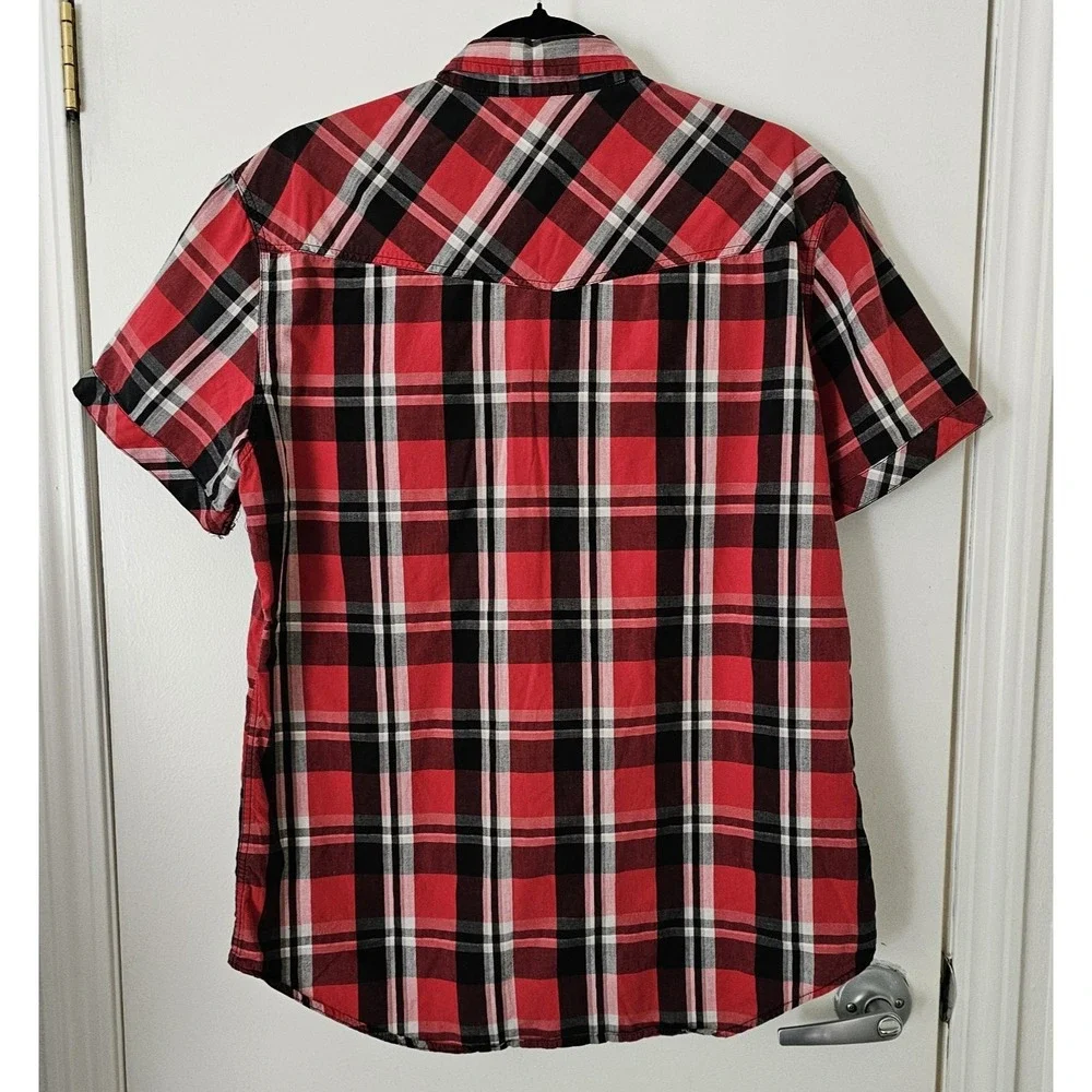 JNCO Men's Red‎ & Black Western Style Plaid Shirt Size L Short Sleeve